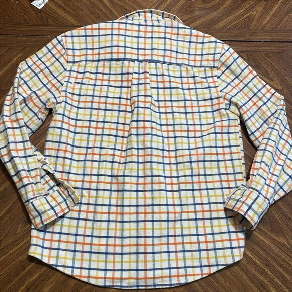 Wooolrich Men's Flannel Shirt M Ivory Plaid Button Down Flap Pocket Y2K Vintage - Picture 6 of 7